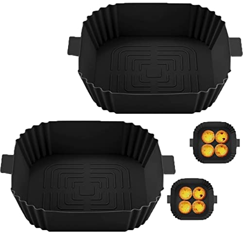 Silicone Air Fryer Liners, 2Pack Square Air Fryer Basket Tray Airfryer Accessories Reusable Air Fryer Accessories Air Fryer Liners for Tower Ninja COSORI Tefal Philips Gourmia Airfryer