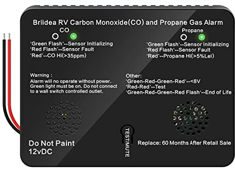 RV Carbon Monoxide & Propane Gas Alarm, Briidea Dual LP/CO Detector with Separate LED Indicator Light, 100dB Loud Alarm, 12 VDC, Black