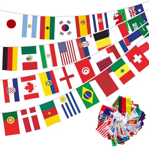 Bandiera Ghirlanda,50 paesi Bandierine Ghirlanda,14.5 M Decorazioni Bandiere,Stamina Bandiera del Mondo 14 * 21cm,Decorazioni per Bar,Ristoranti,Grande apertura