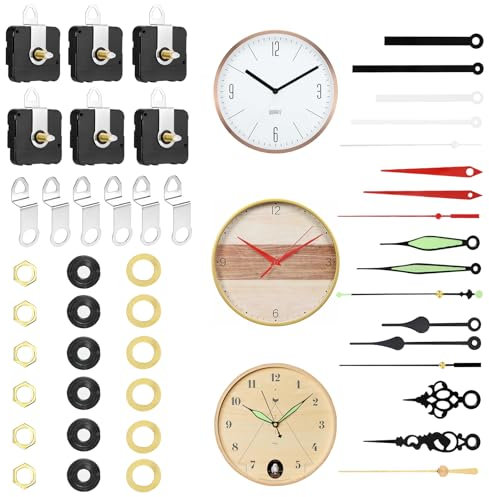 Kasanni GeräUschloses Uhrwerk Set, 6 StüCke Uhrwerk Für Wanduhr, Uhrwerke Zum Selbsteinbau Mit Zeiger Mit 6 Sätze Uhrzeiger, Uhrwerk Für Wanduhr Lautlos, DIY Uhr Ersatzteile, 9mm (6 StüCke)