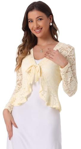 Allegra K Bolero coprispalle per la festa delle donne, a maniche lunghe, coprispalle floreale, cardigan in pizzo, Beige chiaro, M