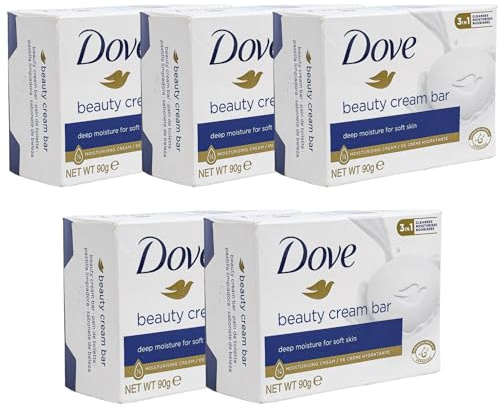 5 x Dove Beauty Cream Bar Soap, Original (90g Each) – 3-in-1 Cleanser, Moisturizer, & Nourisher for Soft, Smooth Skin – Sulfate-Free, Ideal for Daily Shower & Bath, Normal & Sensitive Skin