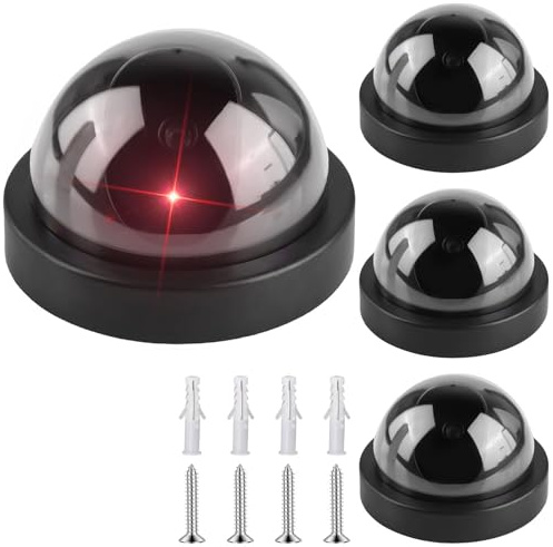 4 pezzi fotocamera finte, supporto da parete per fotocamera manichino, telecamera di sorveglianza con LED rosso lampeggiante, fotocamera finte, fotocamera di sicurezza, fotocamera atrappa, per interni