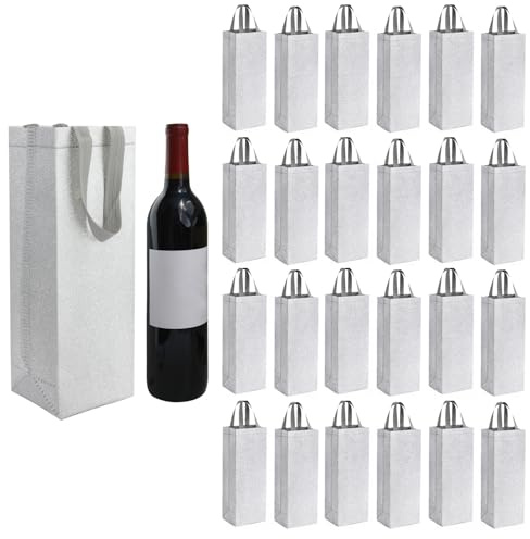 24 Stück Geschenktüten für Wein, SHAIDOJIO Silber Geschenktüten Flaschen mit Griff, Vlies Flaschentüten für Wein Bulk, Geschenktüte Flasche für Party Weihnachten Business Hochzeit Valentinstag