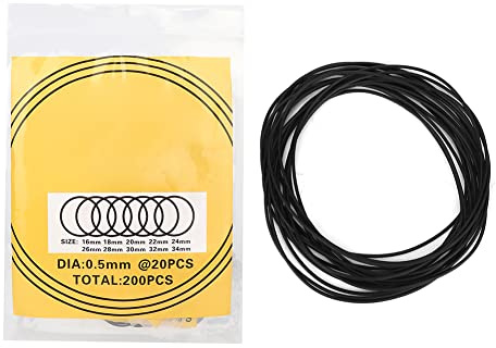 EIMSOAH 200 Pezzi O Ring Guarnizione Orologio Guarnizione in Gomma Rondelle Set 10 Tipi 0,5 Mm 0,6 Mm 16-34 Mm Impermeabile Orologio Cover Posteriore Sostituzione O-ring per (Anello impermeabile da