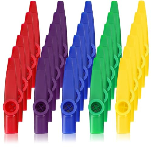 Aramanara 30 Pcs Plastic Kazoo Multipack, Colored Kazoos Musical Instruments with Kazoo Flute for Instrumental Accompaniment(5 Colors)