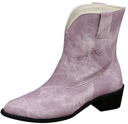 Stövletter dam med klack, cowboy stövlar dam slip-on ridstövlar andas västerländska stövlar enfärgade cowboystövlar bekväma fritidsskor utomhus vandring barfotaskor vinter regnstövlar