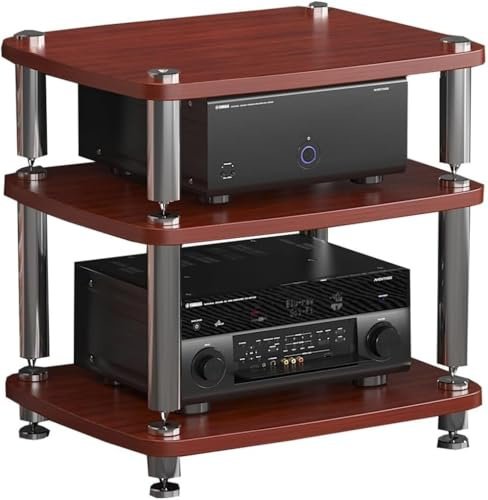 HiFi-ställ med 3 nivåer, ljud-/videohylla, mediestativ, högtalarställ, skivspelförvaring, öppen förvaringshylla, skrivarhylla för hemmakontor och teater (stil 3)