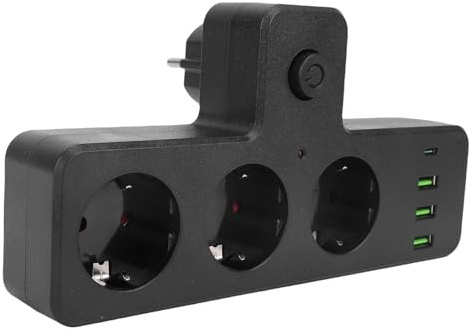 Ghzste 3-Steckdosen-Adapter, Steckdosenleiste mit Schalter, USB-Anschlüsse, Typ-C-Anschluss, PC-Material, Überlastungsschutz, Multifunktionale Steckdosenleiste mit Schalter für Zuhause