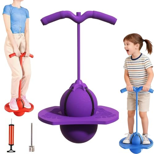 Pogo Jumper Ball for Kids & Adults, Safe and Fun Childrens Balance Jumping Ball, Indoor Pogo Stick with Handle and Balls Pump, Trick Board for Kids Boys Girls and Adults (Purple)