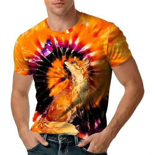 Generico Maglietta Unisex Batik –Abbigliamento Hippie – Magliette Colorate per Uomo e Donna – Tie-Dye – Maglietta Neon in Cotone