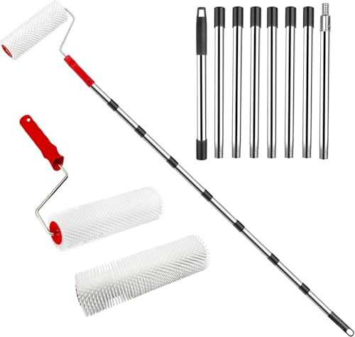 Spiked Roller Self Levelling, 2PCS 9 Inch Spike Roller Screeding Tools with 83In Extended Adjustablke Handle, Self Levelling Tool for Home Painting Walls Eliminating Bubbles in Concrete, Epoxy