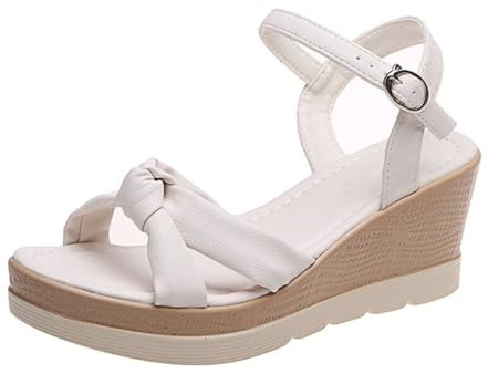 Genérico Sandalias De Mujer Verano Para Con Tacón Grueso, Gruesa, Una Hebilla Y Punta Abierta (Blanco, 35) Ortopedicas Senderismo Planas Tachuelas 38 Doradas Calzado Cuña 2026 Alpargatas Negra