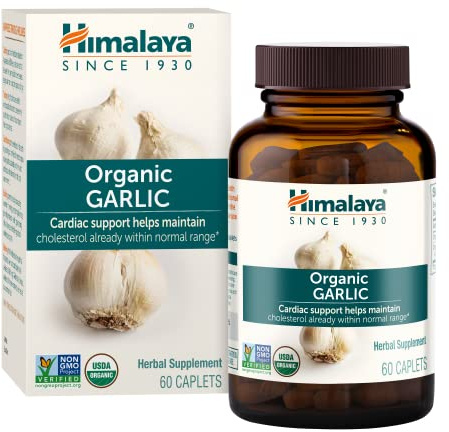 Himalaya Organic Garlic - Herbal Supplement for Lipid Metabolism and Immune Support - Vegan, Non-GMO, Gluten Free, 1400 mg, 60 Caplets