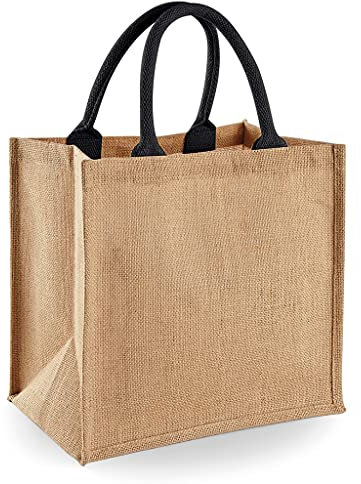 Westford Mill Jute Mini Tote Shopping Bag (14 Litres) (One Size) (Natural/Black)