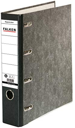 Original Falken Recycling-Doppelordner Wolkenmarmor. Made in Germany. 7 cm breit schwarz für 2x DIN A5 quer Ablage mit geklebtem Rückenschild Kontoauszug-Ordner Ringordner Blauer Engel