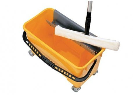 Clim Profesional Cubo de cristalero Completo con Ruedas y Escurridor. Cubo Especial para la Limpieza de Cristales Dotado con Ruedas y Escurridor para Mojadores.