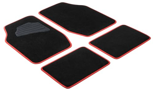 Walser Auto-Teppich Matrix, Universal Fußmatten-Set, Automatten 4-teilig, Allwettermatten, Auto-Schutzmatten-Set, PKW-Teppich schwarz/rot