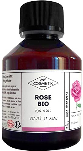 MY COSMETIK - Hydrolat de Rose BIO - Eau florale Certifiée Ecocert Cosmétique Biologique - Fabriqué en France - Anti-âge, réveille le teint - 250 ml + Pompe