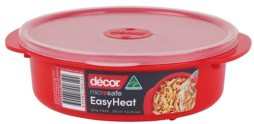 Décor Mikrowellendose runder Behälter 750 ml | BPA-frei | Mikrowellenventil | Dampfreisetzung | Spülmaschinenfest | Rot