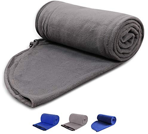 REDCAMP Fleece-Schlafsack mit Kapuze, ideal für Erwachsene, warmes oder kaltes Wetter, 221 cm lang, voller Reißverschluss, Campingdecke für Outdoor, Grau
