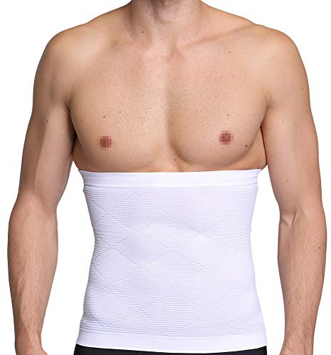 Homme Ceinture Gainante Élastique Taille Amincissante Ventre Plat Minceur Gaine Abdominale Compression Lombaire，Blanc,XL
