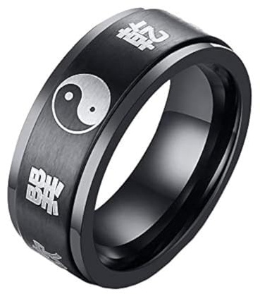 PAURO Homme Acier Inoxydable 8mm Noir Vintage Yin Yang Ta IC Salut Amulette Mantra Rotatif Bague Taille 65