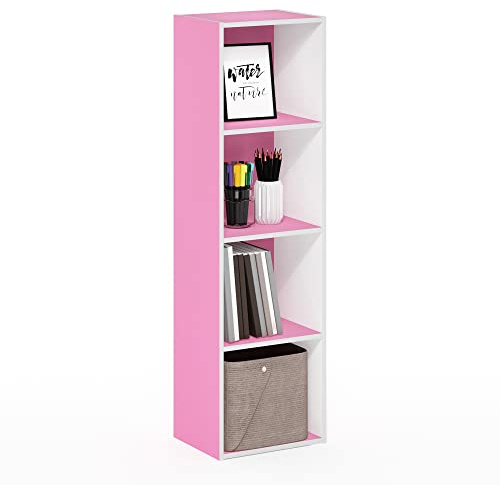 Furinno Pasir Libreria a 4 ripiani aperti, rosa/bianco