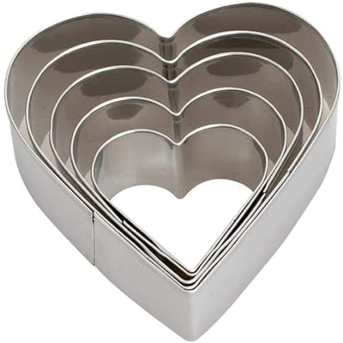 Selecto Bake 5 Pieces of Heart Cutters Set Stainless Steel Cookie Stamps Sandwich Cutter Fondant Cake Mould Biscuit Press