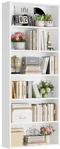 FOTOSOK 6-Tier Open Bookcase and Bookshelf, Freestanding Display Storage Shelves Tall Bookcase for Bedroom, Living Room and Office, White
