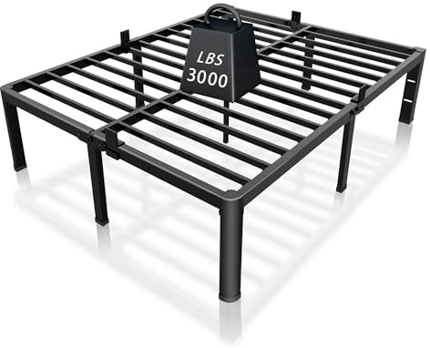 ROIL 14 inch King Size Bed Frame Metal Platform No Box Spring Needed with Headboard Hole Round Corner Legs Mattress Stoppers Retainers 3500LBS Heavy Duty Steel Slats Noise-Free