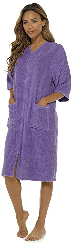 Fashion Junction Ladies/Womens 100% Cotton Terry Towelling Zip Front Dressing Gown/Bathrobe/Housecoat (Lilac/Blue, Medium)