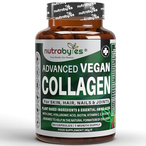 Nutrabytes Advanced Vegan Collagen Supplement, 90 Capsules | Plant Based Ingredients, Vitamins, Hyaluronic Acid, Biotin, Zinc & Amino Acids to Support Skin, Hair, Nail, Joint & Bone Health | 1 Month