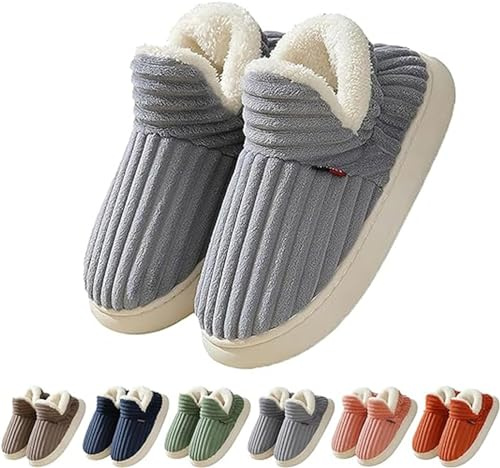 DSXH Pantofole in memory foam per le donne pantofole retrò antiscivolo e comode in peluche, pantofole invernali calde e soffici per la casa, Grigio, 42/43 EU