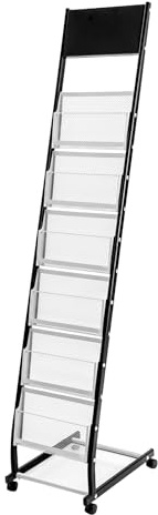 MARTEXBUY Magazine Rack, Floor-Standing Brochure Display Stand with Wheels, 6 Pockets Catalog Literature Rack Magazine Holder Newspaper Stand for Trade Show Exhibitions Office Retail Store