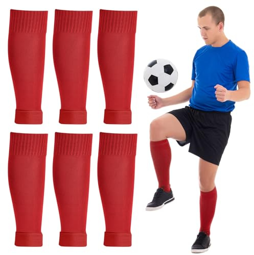 Peaken Football Sock Sleeve, 3 Pair Team Leg Sock Black Sock Sleeve Football for Football Running or Training Beginner (Adult, Red)