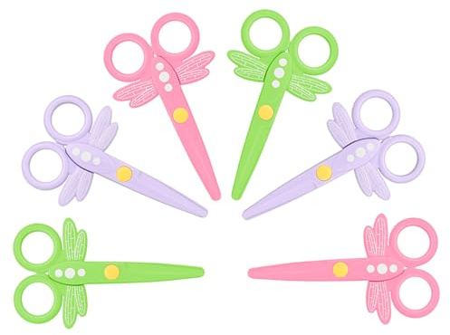 Frepxzlk Tijeras para niños, 6 piezas para manualidades infantiles, tijeras para bordes de papel artístico, coloridas y varios diseños, más seguras para los niños