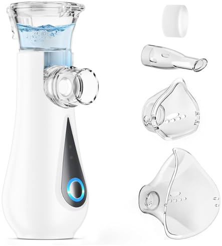 Aerosol Portatile Silenzioso, Ultrasuoni Macchina Aerosol Adulti e Bambini, Ricarica USB-C Apparecchio Aerosol, Nebulizzatore Aerosol con 2 Maschere e Boccaglio, per Uso Domestico e in Viaggio, Nero