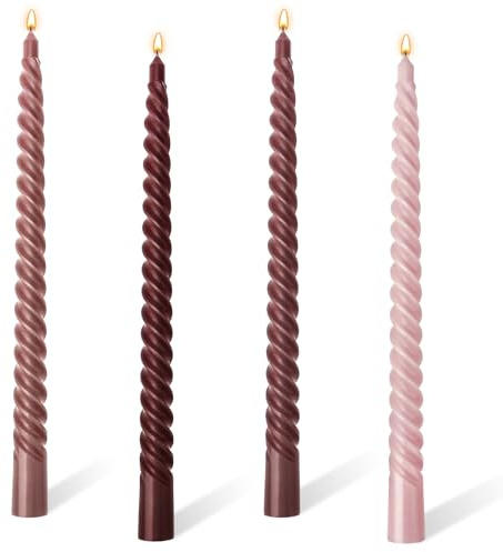 10'' Long Tapered Candles, Pack of 4 Twisted Gradient Dinner Candles, Non Drip Non Scented Spiral Coloured Candle for Candlesticks Table Dinner Christmas Halloween Home Decor