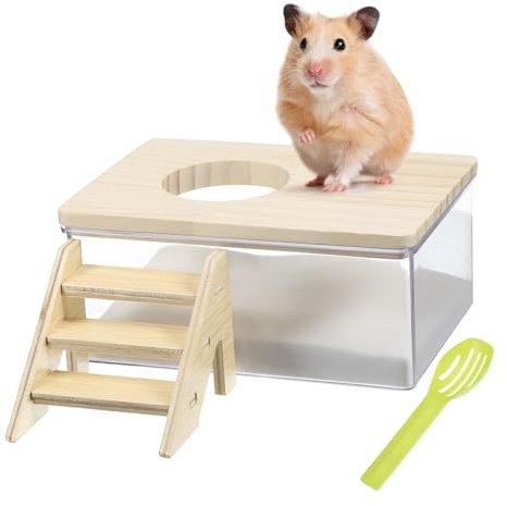 SUPVOX Hamster Sand Bath Kit with Climbing Ladder Wood and Small Animal Sandbox with Sand Scoop for Gerbils Chinchillas and Small Pets Multi-functional Bathing and Play Container