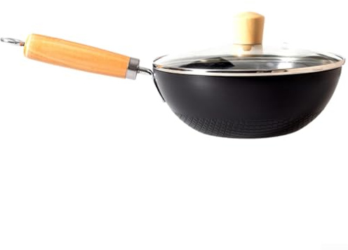 Lastdaytime 20cm Wrought Iron Mini Wok Pan, Small Frying Pans Non-Stick Cooker, Stir Fry Pan with Wooden Handle(B-20CM)
