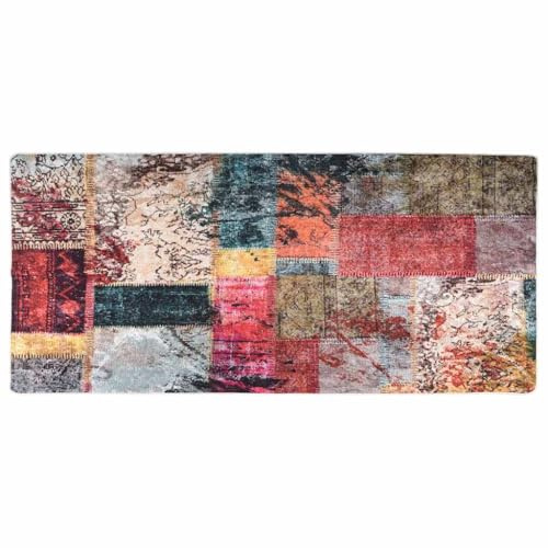 BARULUOAKLIFE Tappeto Lavabile Patchwork 80x300 cm Multicolore Antiscivolo in Velluto Morbido per Decorazione Casa, Design Fonoassorbente e Antibatterico, Materiale Poliestere Durevole