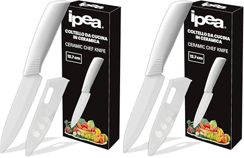 IPEA Couteau en Céramique pour Fruits, légumes, Viande - Couteaux Cuisine Multifonction avec Lame Aiguisée pour Couper et Dépeler Les Aliments et Les Légumes - Couteau avec Couvre-Feuille et Poignée