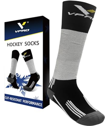 VPRO Hockey Ice Skate Socks with Grip Sole and Anti Laces Bite Protection (M)