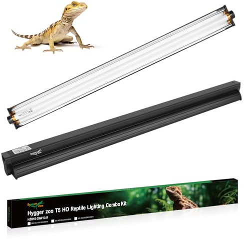 Lampada T5 UVB per terrario, 39 W/34 pollici, lampada per rettili UVA UVB 10.0, tubo fluorescente UVB 30% UVA+10% UVB, lampada per rettili T5 UVB Combo kit per tartarughe, agame barba, lucertole