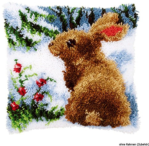 VERVACO Knüpfkissen Set Deko Kissenbezug Knüpfset für Anfänger Kaninchen Basteln Erwachsene Kreativ DIY Handarbeit Kissen zum Selber Knüpfe 40 x 40 cm Latch Hook Kit Knüpfhaken Set Kissen