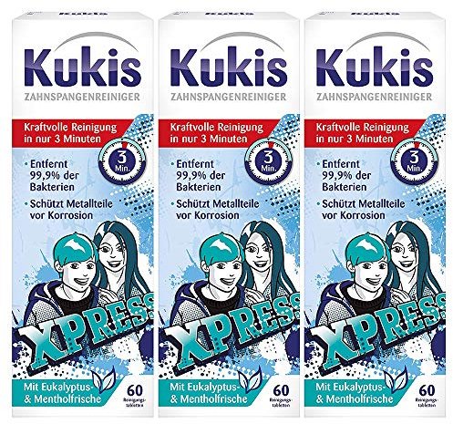 Kukident Kukis Zahnspangen-Reiniger - Tabs zur Reinigung von losen Zahnspangen - 3 x 60 Tabletten