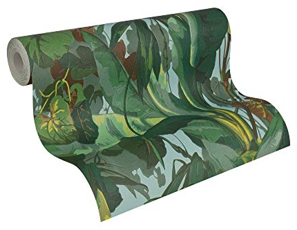 A.S. Création Vinyltapete Dekora Natur Tapete in Dschungel Optik 10,05 m x 0,53 m blau braun grün Made in Germany 958981 95898-1