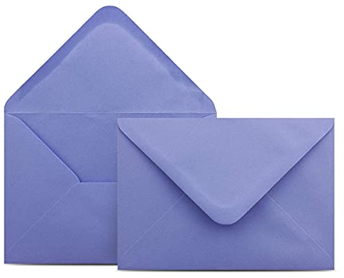 50 Briefumschläge DIN C6 Lila - 11,4 x 16,2 cm - Kuverts mit 100 g/m² Nassklebung spitze Klappe - Umschläge ohne Fenster - Colours-4-you