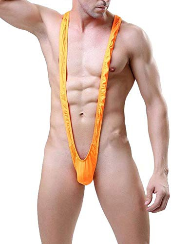 Bommi Fairy Men's Borat Style Party Wear V Sling Stretch Sexy Underwear Suspender Bodysuit Strap Thongs Bodysuit Surprise Gift (Orange)